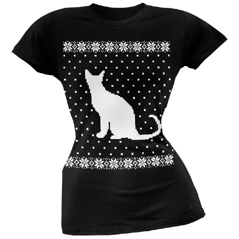 Relaxed Fit T-ShirtsBig Cat Ugly Christmas Sweater Black Soft Juniors T-Shirt