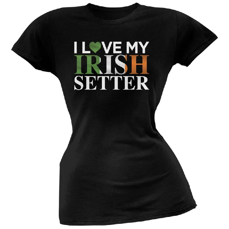 Designer T-ShirtsSt. Patricks Day - I Love My Irish Setter Black Soft Juniors T-Shirt