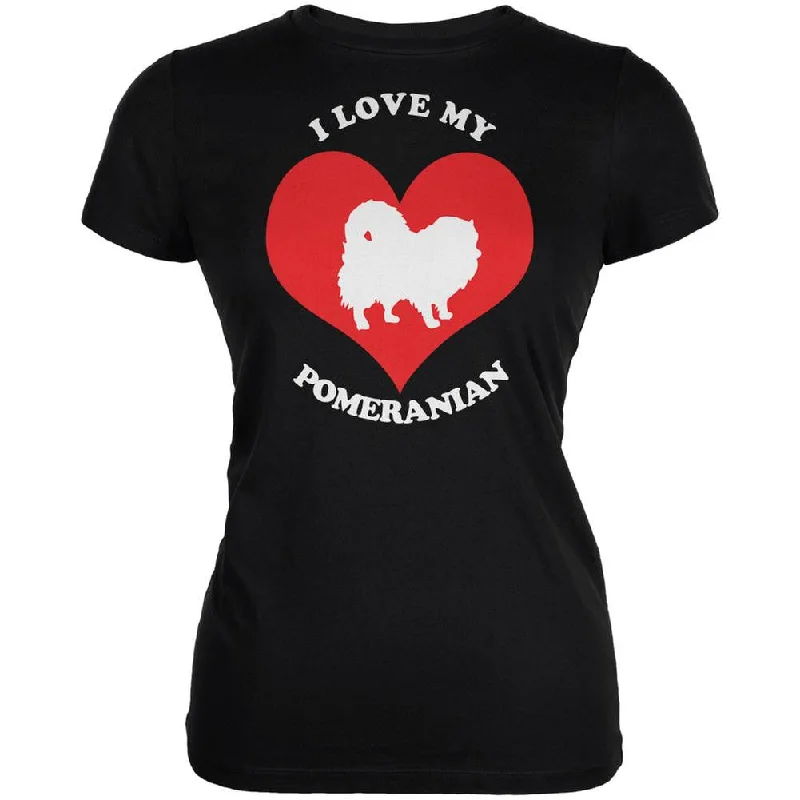 Camping T-ShirtsValentines I Love My Pomeranian Black Juniors Soft T-Shirt