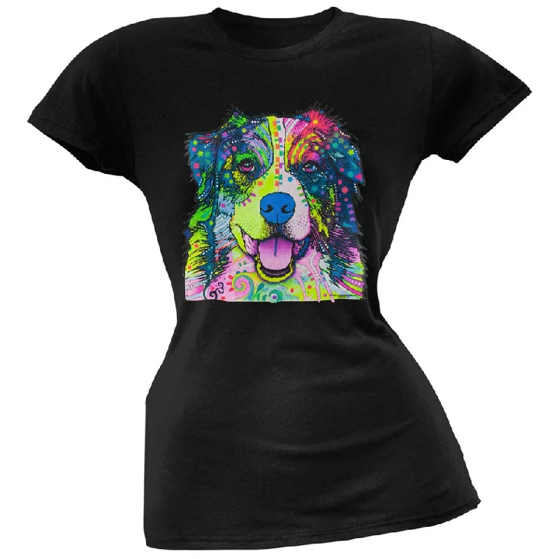 Skateboard T-ShirtsAustralian Shepherd Neon Black Light Juniors T-Shirt