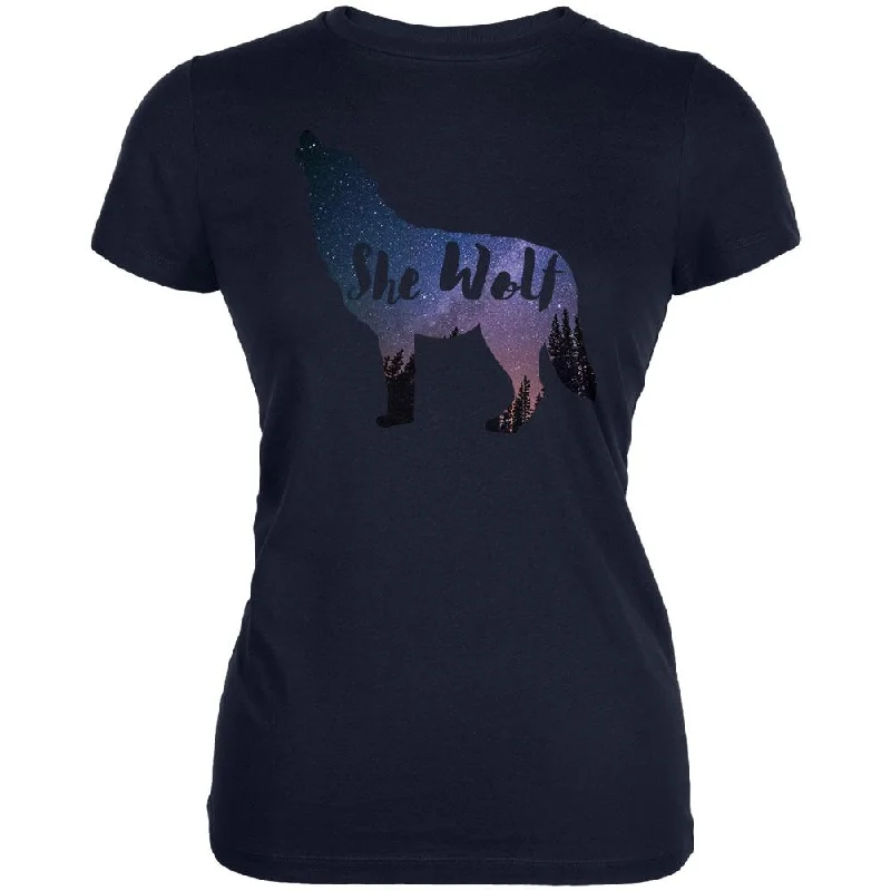 Colorblock T-ShirtsShe Wolf Night Sky Landscape Juniors Soft T Shirt