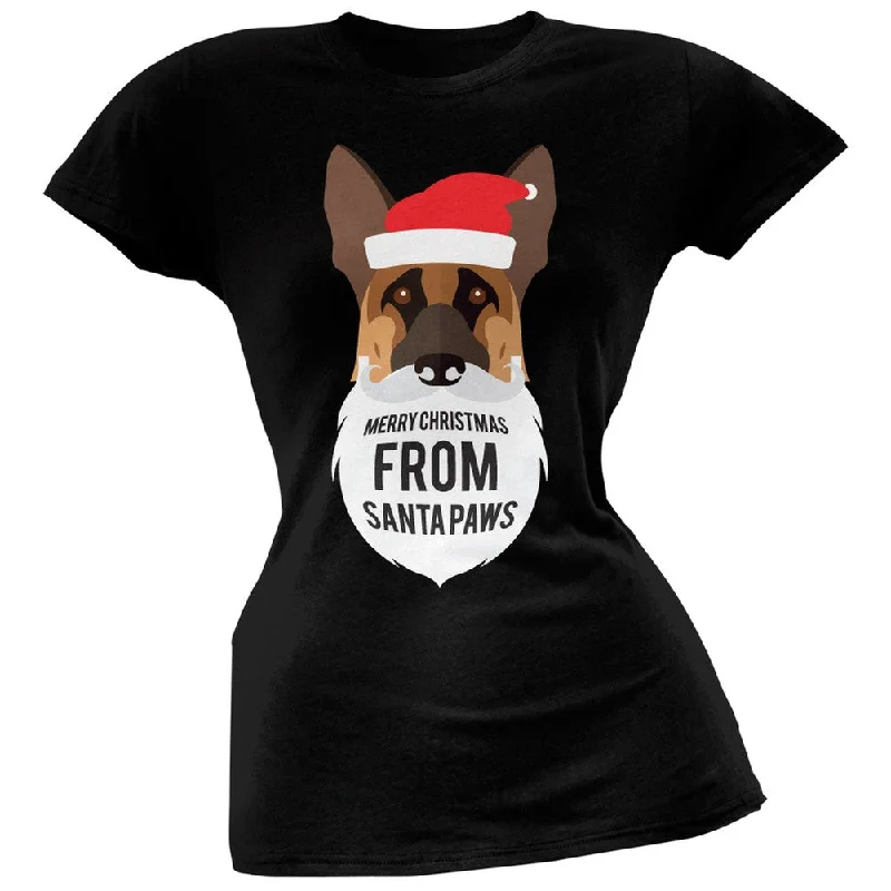 Button-Up T-ShirtsGerman Shepard Santa Ugly Christmas Sweater Juniors Black T-Shirt