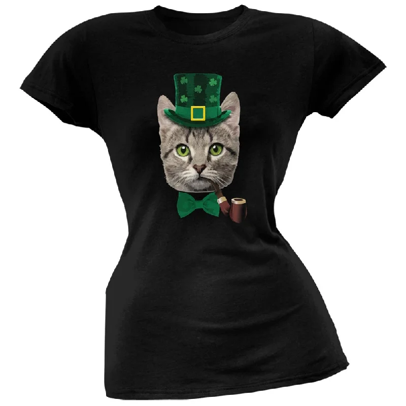 Yoga T-ShirtsSt. Patrick's Funny Cat Black Juniors Soft T-Shirt