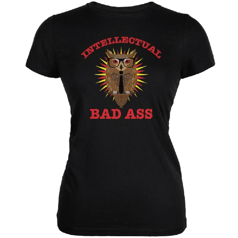 Graphic T-ShirtsGraduation - Intellectual Bad Ass Owl Black Juniors Soft T-Shirt