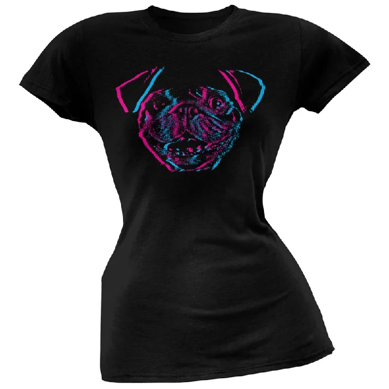 Vintage T-Shirts3D Pug Face Black Soft Juniors T-Shirt