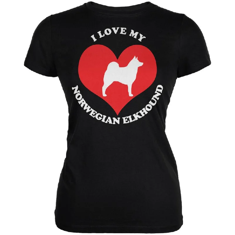 Cotton T-ShirtsValentines I Love My Norwegian Elkhound Black Juniors Soft T-Shirt