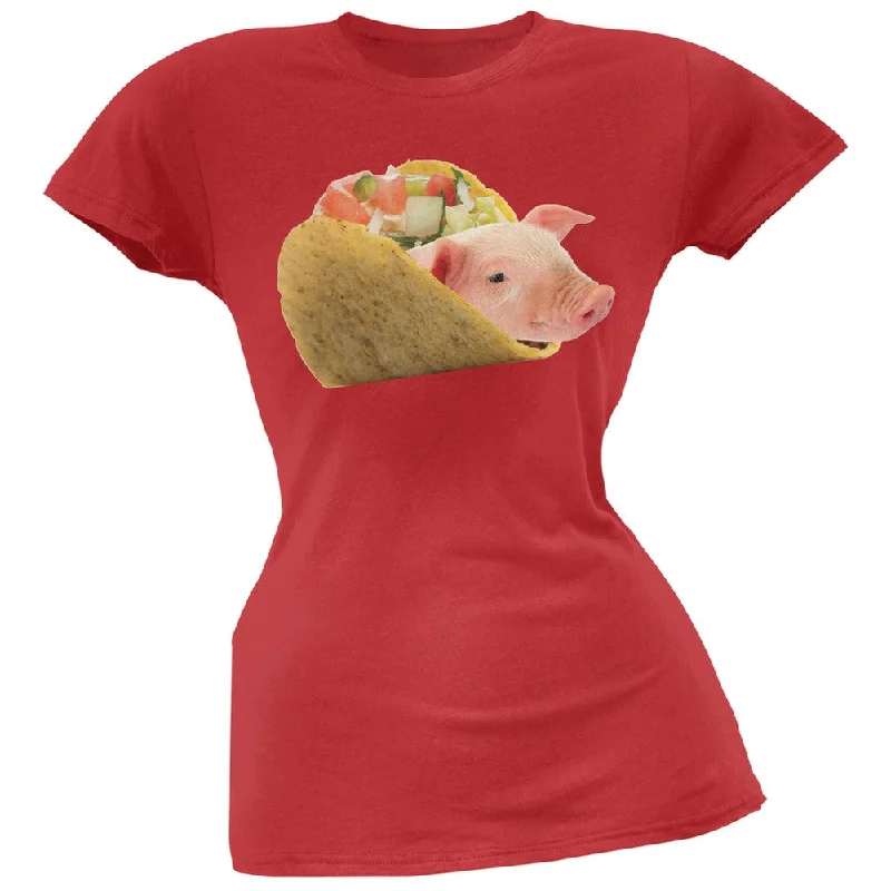 Boat Neck T-ShirtsTaco Pig Red Juniors T-Shirt