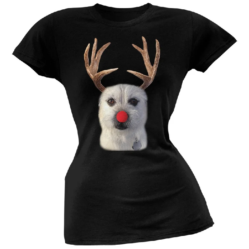 Silk T-ShirtsFunny Reindeer Dog Ugly Christmas Sweater Black Soft Juniors T-Shirt