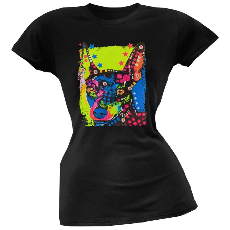 Designer T-ShirtsMiniature Pinscher Neon Black Light Juniors T-Shirt