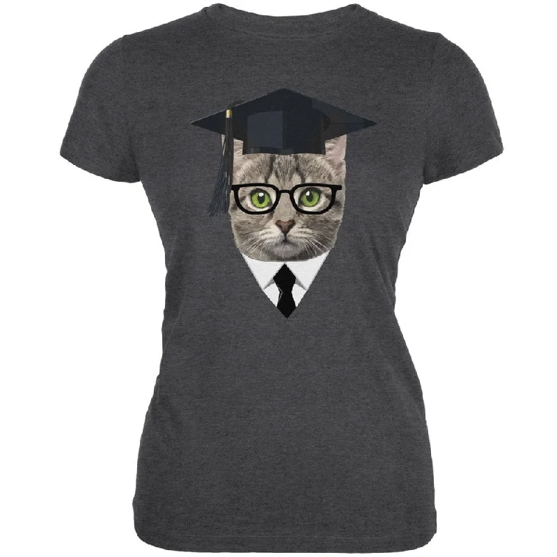 Hooded T-ShirtsGraduation Funny Cat Dark Heather Grey Juniors Soft T-Shirt