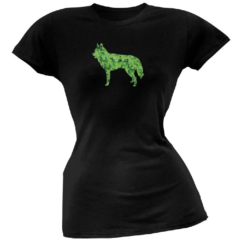 Outdoor T-ShirtsSt. Patricks Day - Siberian Husky Shamrock Black Soft Juniors T-Shirt