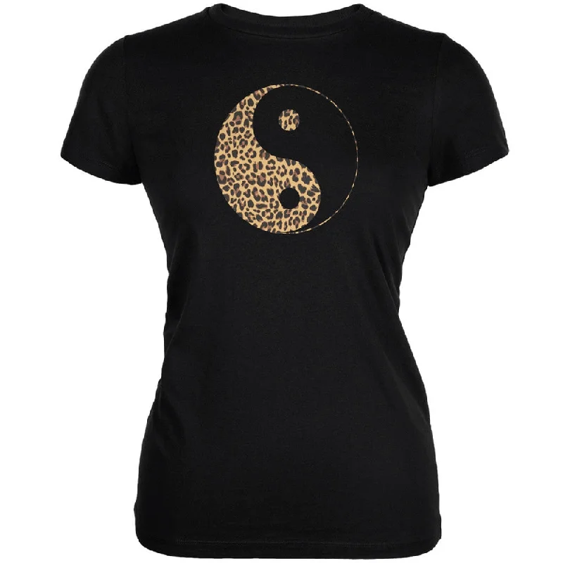 Longline T-ShirtsCheetah Print Ying Yang Black Juniors Soft T-Shirt