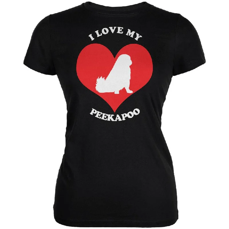 Casual T-ShirtsValentines I Love My Peekapoo Black Juniors Soft T-Shirt