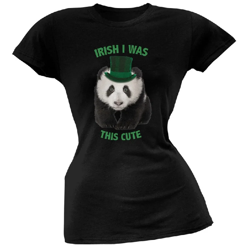 Band Merch T-ShirtsSt. Patricks Day - Irish I Was This Cute Panda Black Juniors Soft T-Shirt