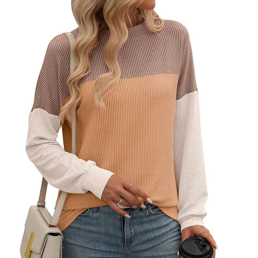 Casual T-ShirtsWomen Color-Blocked Casual T-Shirt For Autumn