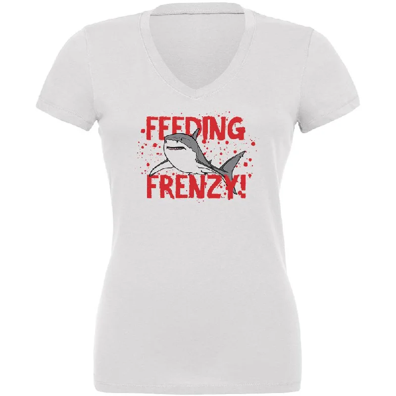 V-Neck T-ShirtsShark Bloody Feeding Frenzy Juniors V-Neck T Shirt