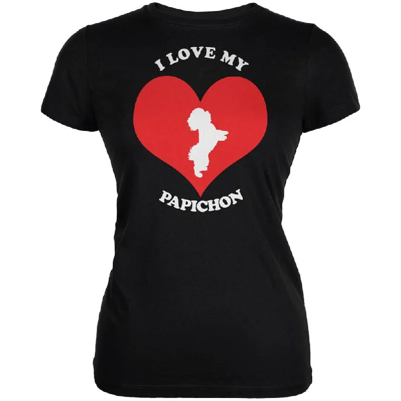 Recycled Fabric T-ShirtsValentines I Love My Papichon Black Juniors Soft T-Shirt