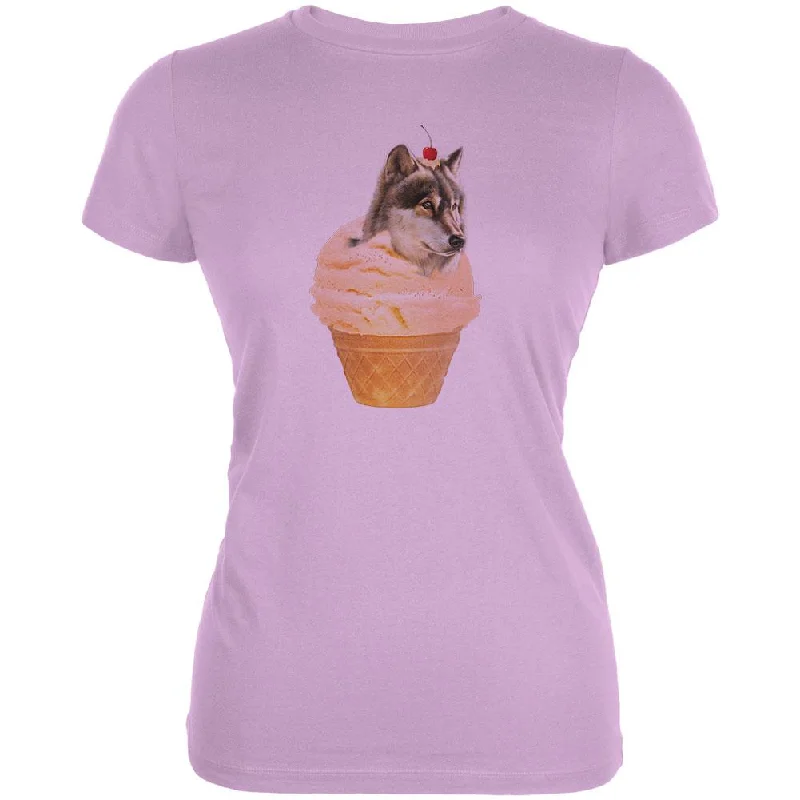 Thermal T-ShirtsIce Cream Cone Wolf Lilac Juniors Soft T-Shirt