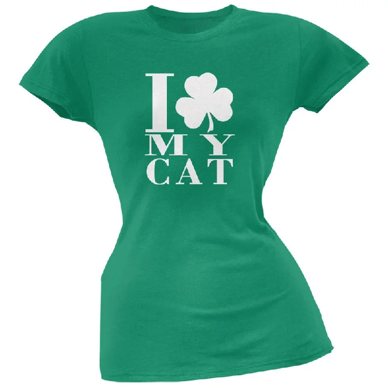 Work T-ShirtsSt Patricks Day Shamrock Love My Cat Kelly Green Juniors Soft T-Shirt