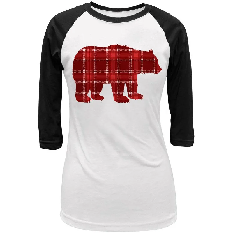 Fleece T-ShirtsAutumn Plaid Bear Juniors 3/4 Sleeve Raglan T Shirt