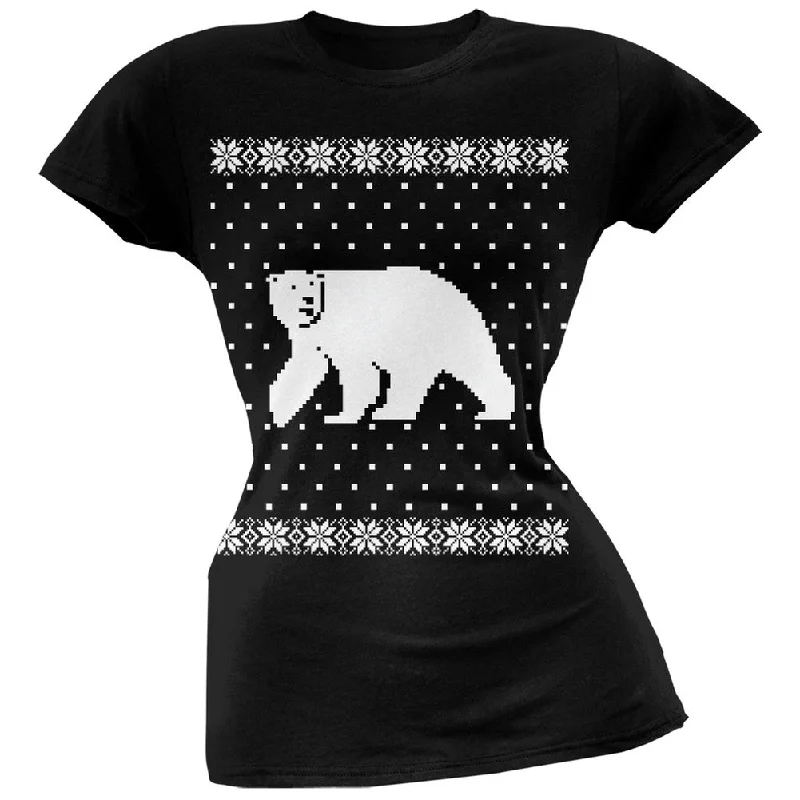 Slim Fit T-ShirtsBig Polar Bear Ugly Christmas Sweater Black Soft Juniors T-Shirt