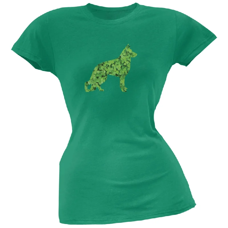 Luxury T-ShirtsSt. Patricks Day - German Shepherds Shamrock Kelly Green Soft Juniors T-Shirt