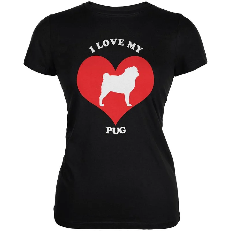 Streetwear T-ShirtsValentines I Love My Pug Black Juniors Soft T-Shirt