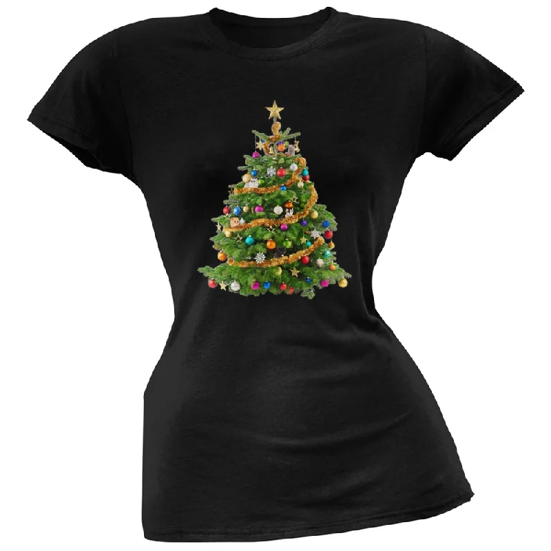 Embroidered T-ShirtsCats In Christmas Tree Black Juniors Soft T-Shirt