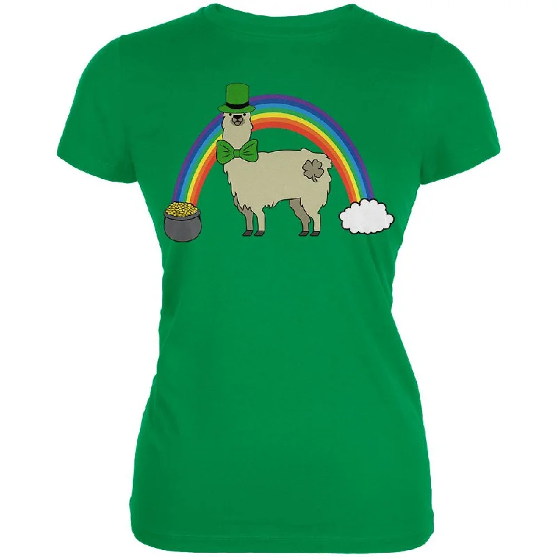 College T-ShirtsSt. Patrick's Day Llama Cute Pot Of Gold Juniors Soft T Shirt