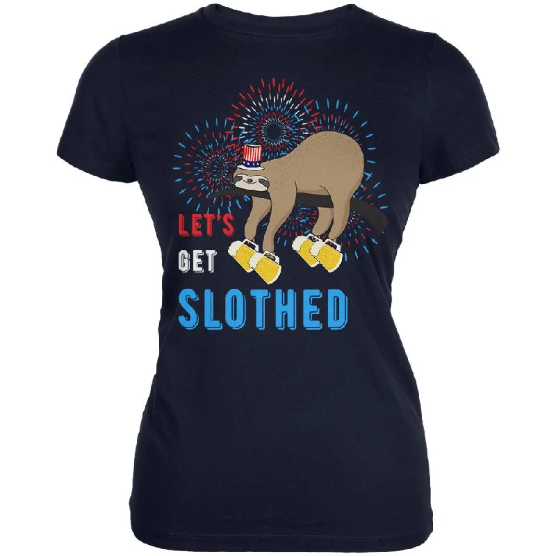 Metallic T-Shirts4th of July Beer Drinking Sloth Let's Get Slothed Juniors Soft T Shirt