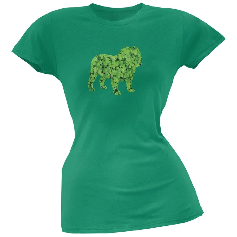 Skateboard T-ShirtsSt. Patricks Day - Bulldog Shamrock Kelly Green Soft Juniors T-Shirt