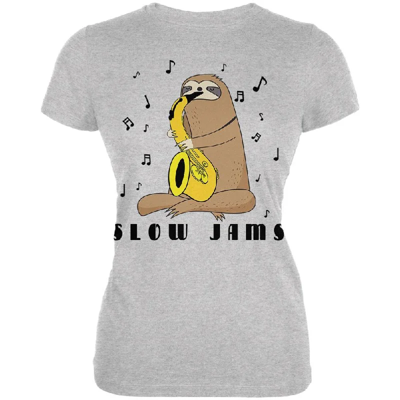 Fitted T-ShirtsSloth Slow Jams Funny Pun Saxophone Juniors Soft T Shirt