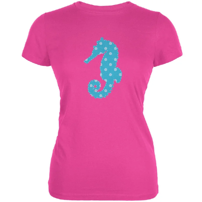 French Terry T-ShirtsSummer - Seahorse Faux Stitched Hot Pink Juniors Soft T-Shirt