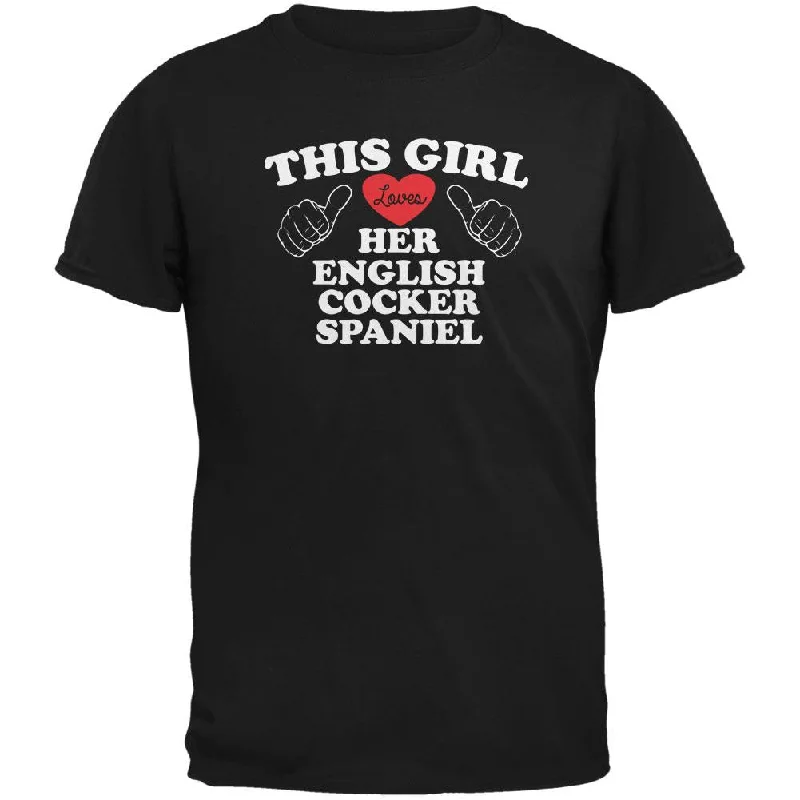 Cotton T-ShirtsValentines This Girl Loves Her English Cocker Spaniel Black Adult T-Shirt