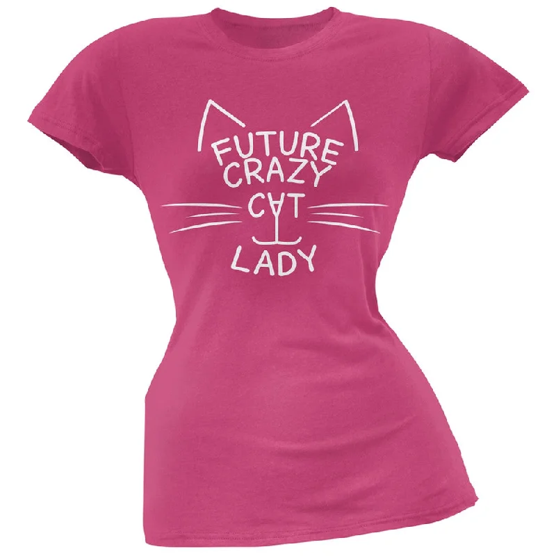 Ribbed Cuff T-ShirtsFuture Crazy Cat Lady Juniors Pink T-Shirt