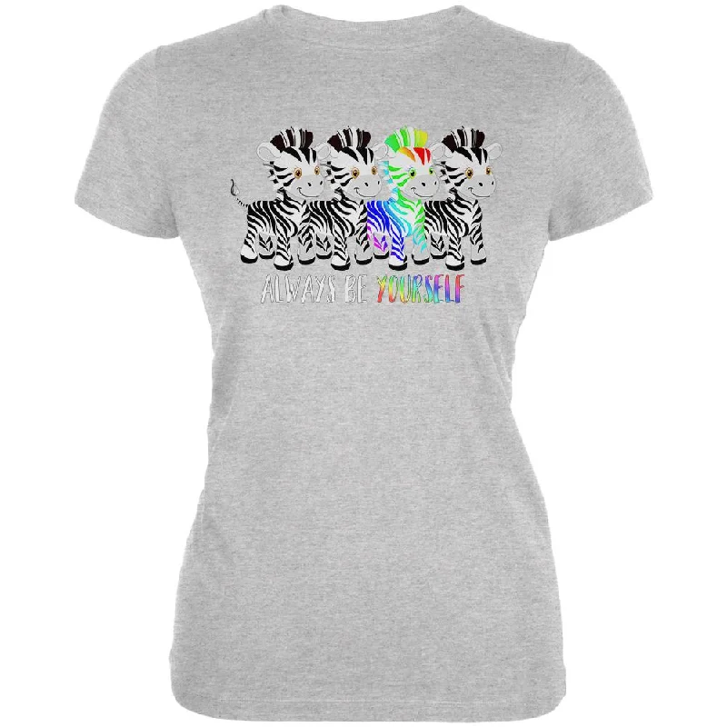 Sports Team T-ShirtsLGBTQ Always Be Yourself Cute Rainbow Zebra Juniors Soft T Shirt