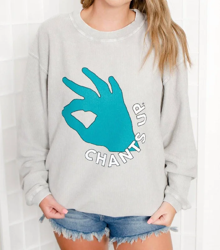 Coastal Carolina Chanticleers Crewneck Corded Sweatshirt In Grey