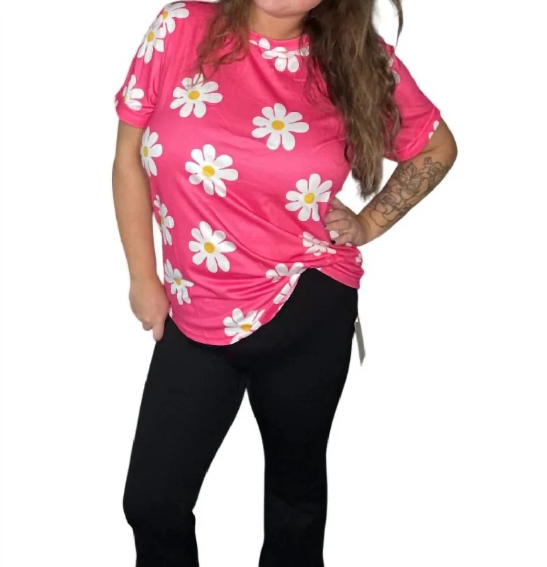 Daisy Printed Crewneck T Shirt In Pink