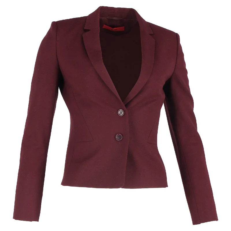 Boss Single-Breasted Blazer in Burgundy Wool