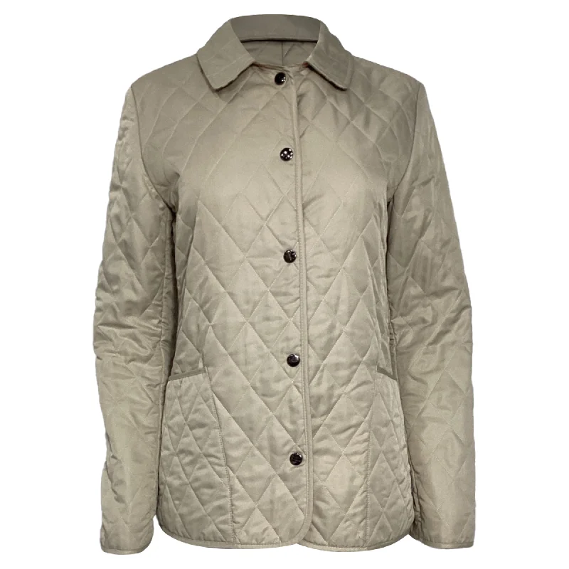 Burberry London Quilted Buttoned Down Jacket in Beige Polyester