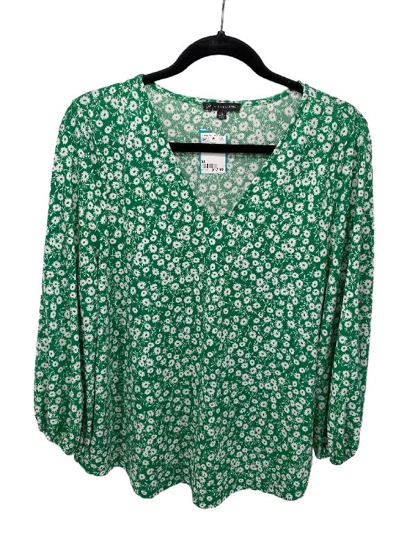 Adrianna Papell Misses Size XL Green Floral LS BlouseZippered Shirts