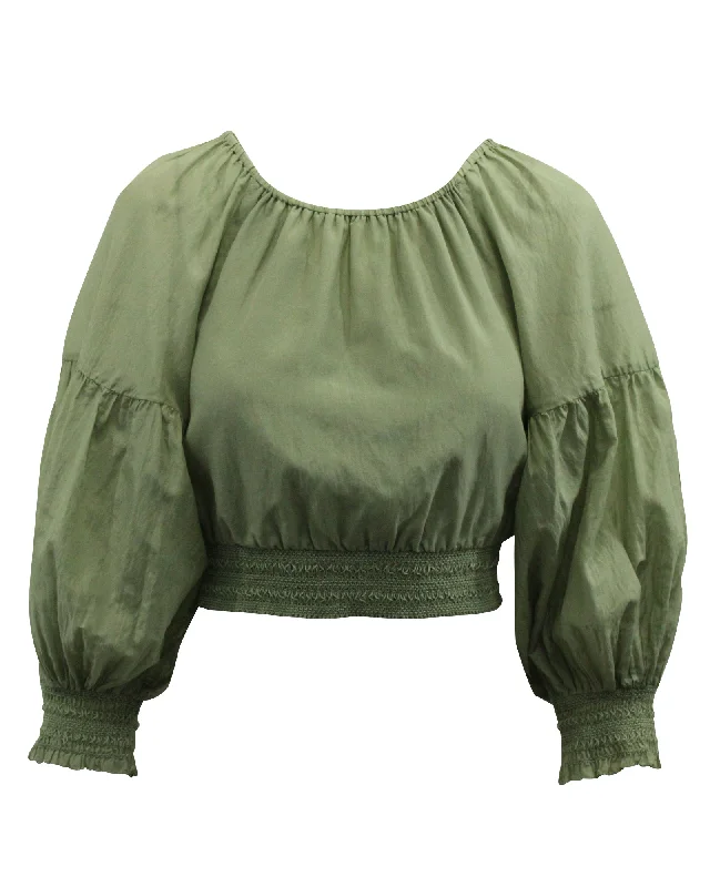 Alice + Olivia Azalea Off-The-Shoulder Peasant Blouse in Green CottonPunk Shirts