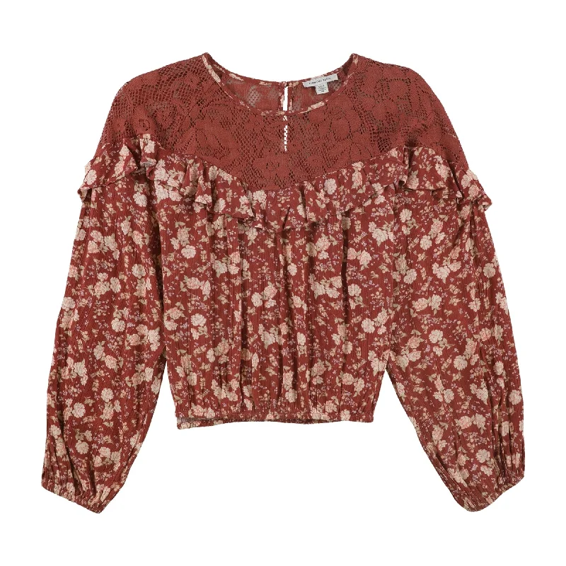 American Eagle Womens Floral Peplum Blouse, Red, LargeAsymmetrical Shirts