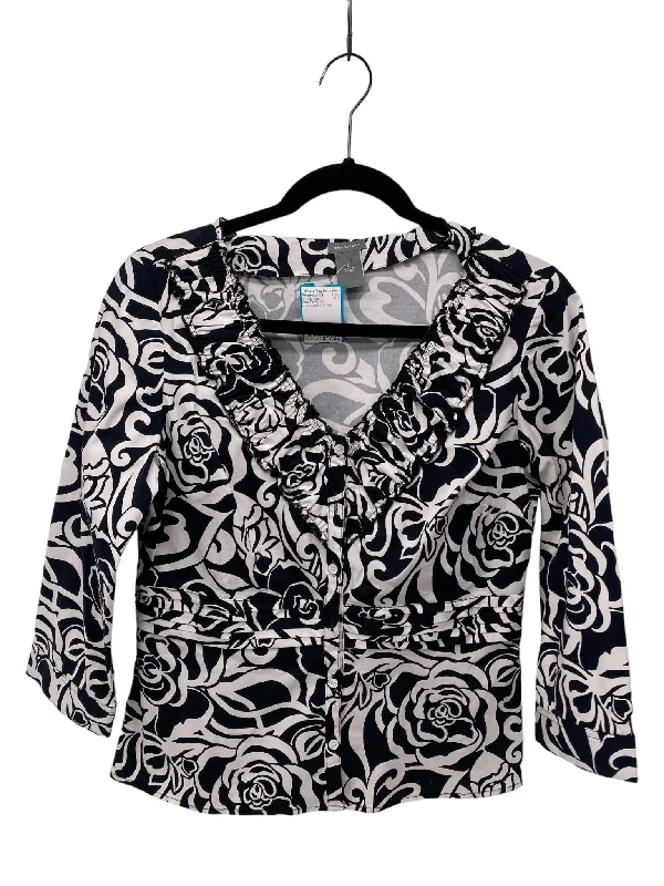 Ann Taylor Misses Size 4 Black White Print 3/4 BlouseEmbellished Shirts