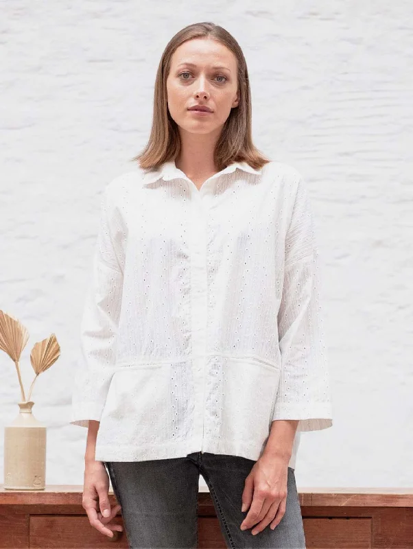 Anya Cotton Relaxed Blouse | EcruRibbed Cuff Shirts