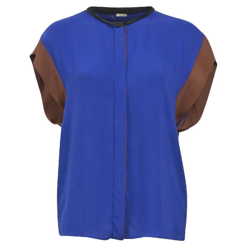 Bottega Veneta Colorblock Blouse in Blue SilkSilk Shirts