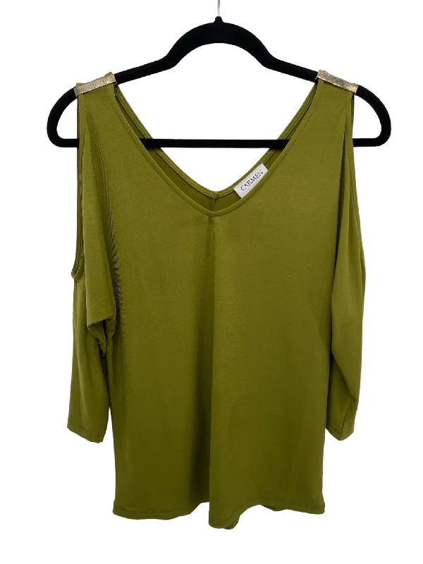 Carmen Marc Valvo Misses Size Small Green 3/4 BlouseRecycled Fabric Shirts