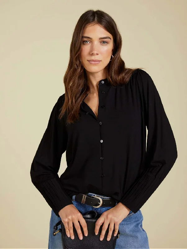 Caroline LENZING™ ECOVERO™ Button Detail Blouse | Caviar BlackHunting Shirts