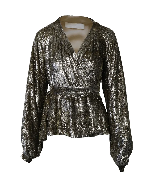 Co Metallic Velvet Wrap Blouse in Gold PolyesterYoga Shirts