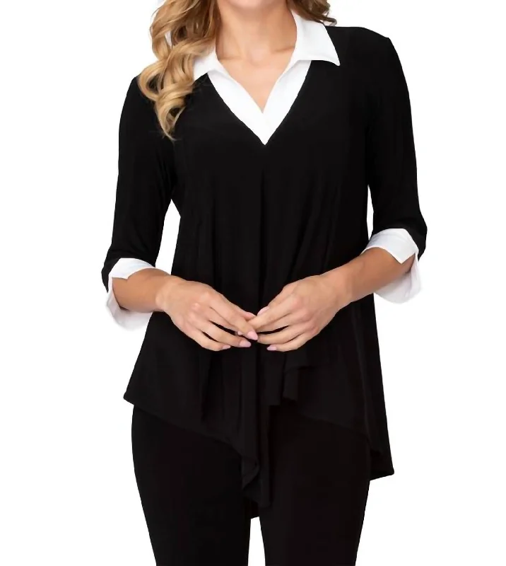 Collared Blouse In Black/whiteHooded Shirts